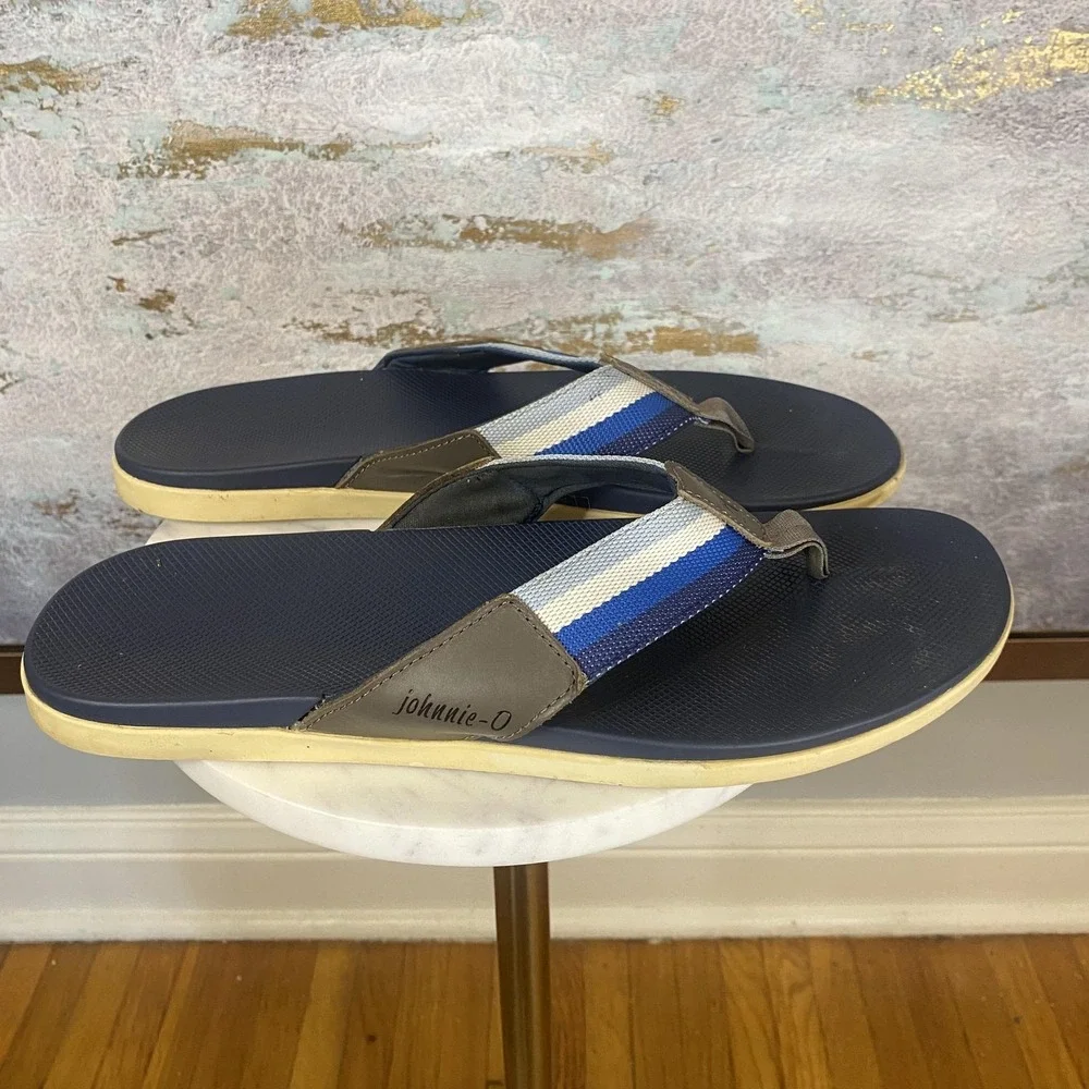 Johnnie-O Sandals Mens Size 12 Blue Striped Flip Flops Thong Comfort Casual